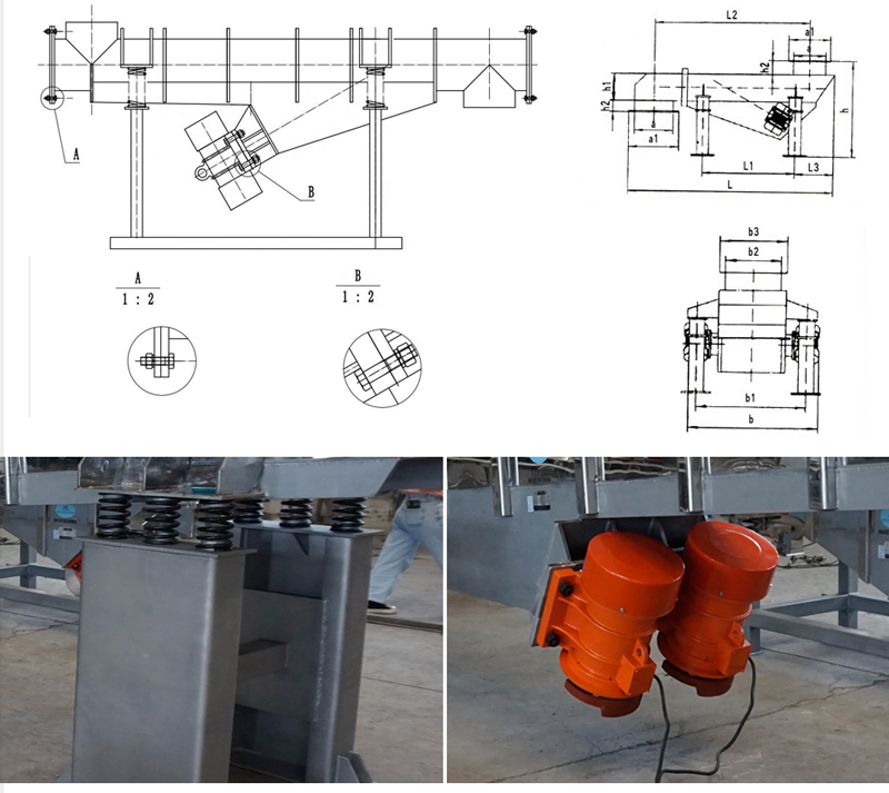 振動(dòng)輸送機(jī)外形尺寸：整機(jī)長(zhǎng)度：1310-6000整機(jī)高度：120-220整機(jī)寬度：490-800